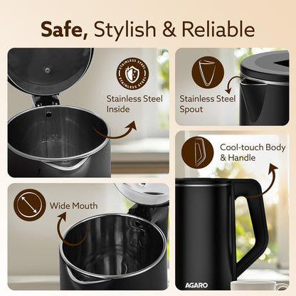 AGARO A New  Elegant Electric Kettle 1.8L | 1500W Fast Boil Stainless Steel Water Heater | Buy 1 Get 1 Free