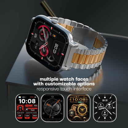 Vibez Majestic Luxury Smartwatch for Men & Women | 1.83" HD Display, Stainless Steel Strap, Bluetooth Calling, 60 Sports Modes & 100+ Watch Faces |SILVER|