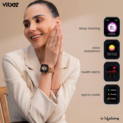Vibez Allure Luxury Smart Watch for Women with Jewellery Gift Set – 1.83" HD Display, BT Calling Smartwatch, Stainless Steel Strap, Earrings, Necklace, Bracelet & Ring