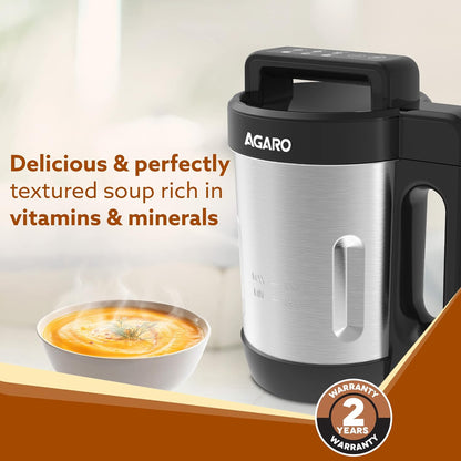 AGARO Elite Soup Maker 1L | Automatic Heating + Blending | 6 Preset Functions | Copper Motor | Stainless Steel Blades
