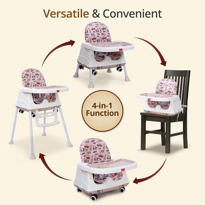 LuvLap Baby High Chair with Wheels (6 Months–3 Years) | 3 Height Adjustable Booster Feeding Seat with Cushion | Portable Design | FREE AirPods Worth ₹499 🎁