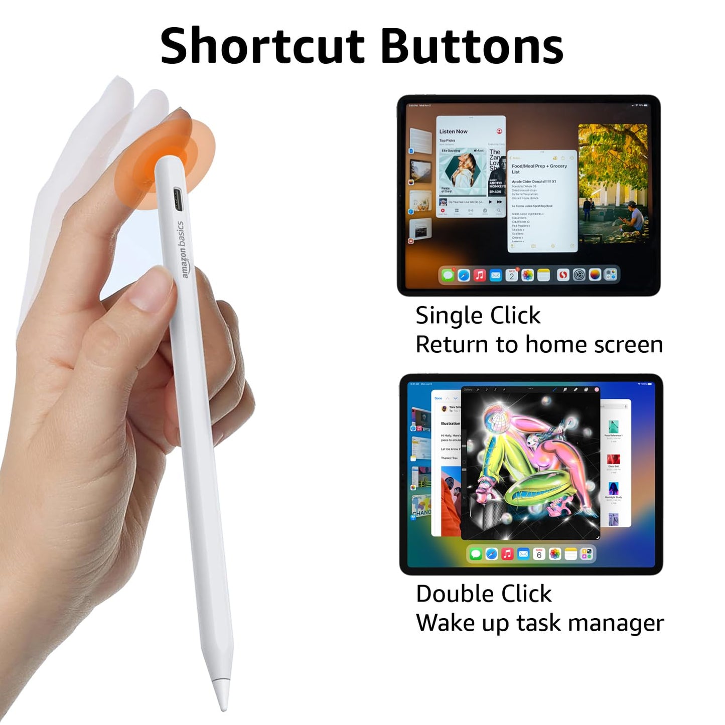 Amazon Basics Stylus Pen for iPad – Palm Rejection, Tilt Sensitivity, Fast Charging, Magnetic Attachment | Precision Touch Pencil for Drawing, Notes & Study 🔥 BUY 1 GET 1 FREE + FREE DELIVERY