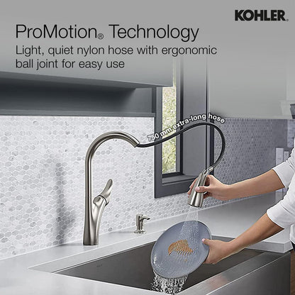 KOHLER Emile Pull-Down Kitchen Faucet 26448IN-4-VS | Premium Sweep Spray Kitchen Tap with Multi-Function Docking Spray Head | Vibrant Stainless Steel Finish
