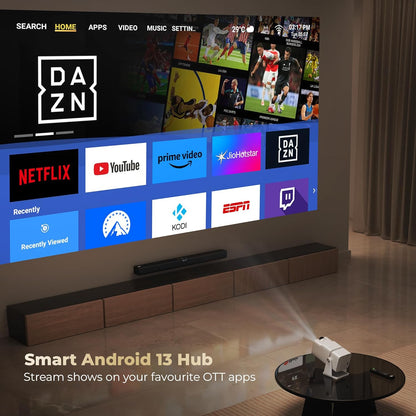 Lifelong Electronics Lightbeam X Smart Projector – Android Powered 1080P Full HD & 4K Ultra HD Support | 3500 Lumens, WiFi, Bluetooth, OTT Apps, 180° Rotation, Built-in Speakers & HDMI | Home Theater for Room & Outdoor + FREE AirPods Worth ₹799 🎧🔥