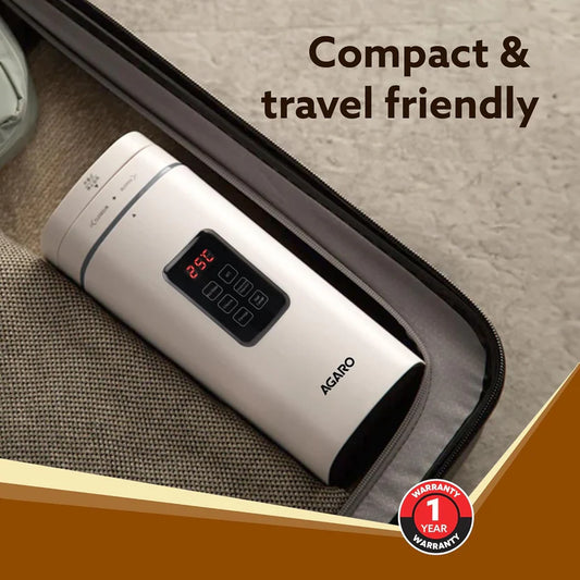 AGARO Delite Portable Electric Kettle 500ml – Fast Boiling Travel Kettle with Adjustable Temperature, Keep Warm & Dechlorination | Double Layered Body | White