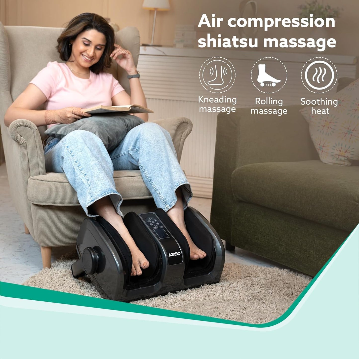 AGARO Royal Air Compression Foot Massager with Shiatsu Kneading, Rolling & Heat | Remote Control | Improves Blood Circulation & Relieves Foot Pain | FREE AGARO Lint Remover Worth ₹699