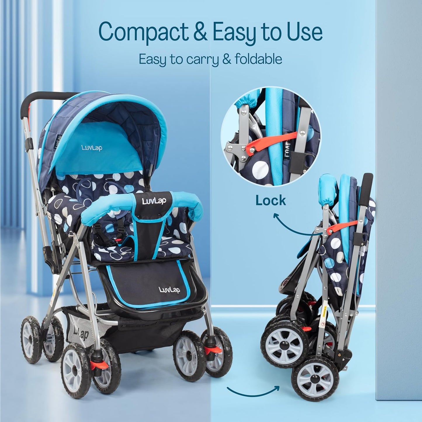 LuvLap Sunshine Baby Stroller (0–3 Years) | Reversible Handle, 360° Wheels & Storage Basket + FREE AirPods (Worth ₹499) 🎁