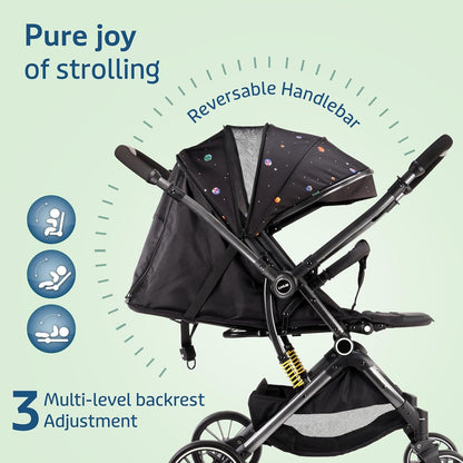LuvLap Alpha Baby Stroller (0–3 Years) | One-Fold Travel Friendly Pram with Reversible Handle & Recline + FREE AirPods (Worth ₹499) 🎁