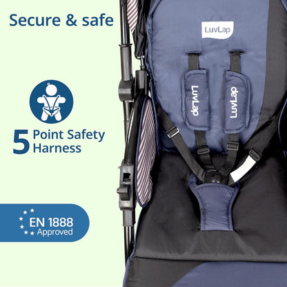 LuvLap Galaxy Baby Stroller & Pram (Black) | 5-Point Safety Harness, Multi-Level Recline, Easy Fold + 🎁 FREE LuvLap Silicone Straw Sipper Cup Set of 3 (300ml, Worth ₹1,499)