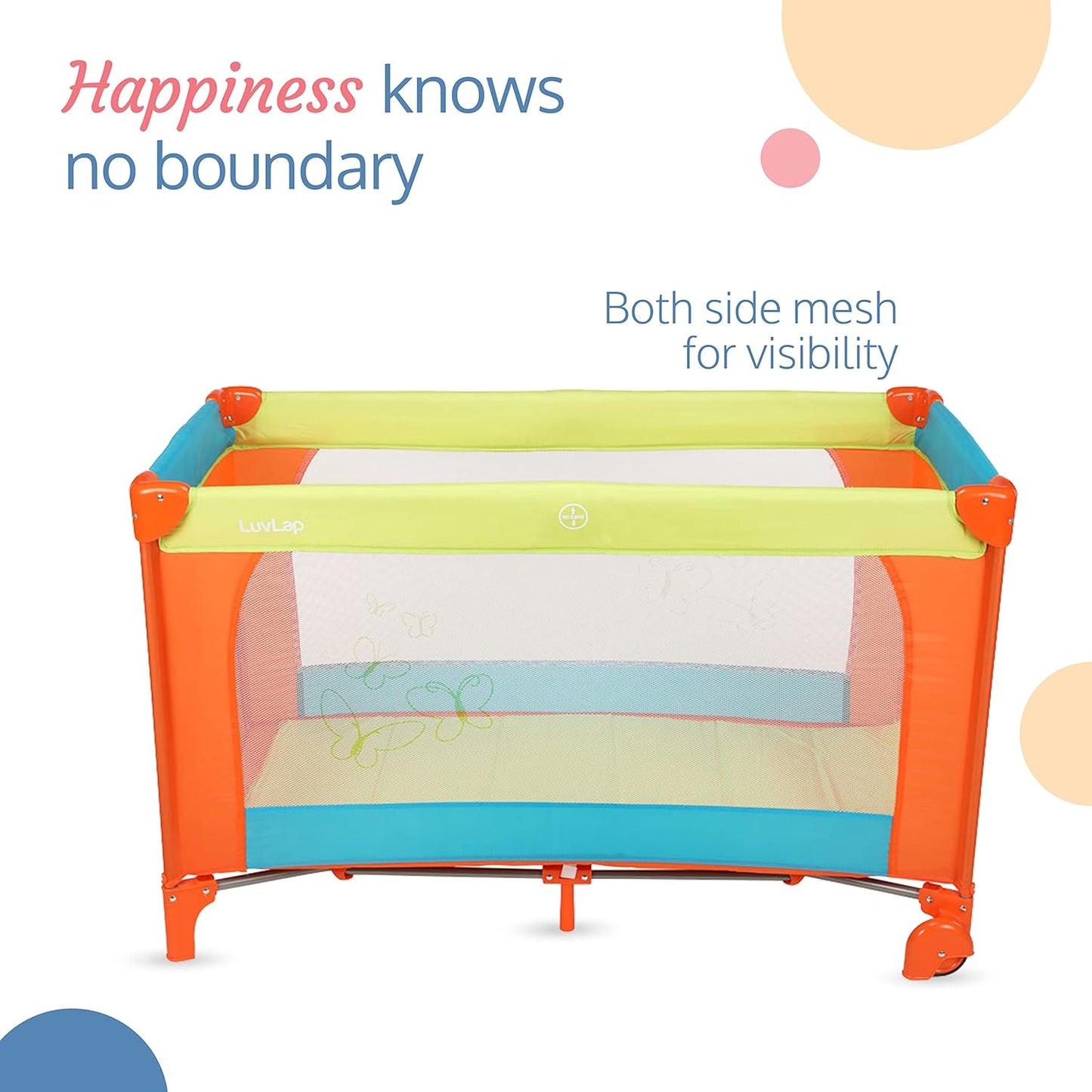LuvLap Sunshine Baby Playpen & Folding Baby Bed Cum Cot | Convertible Baby Playard | FREE LuvLap Double Walled Steel Body Straw Sipper | Free Delivery