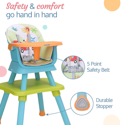 LuvLap 6-in-1 Baby High Chair (6–36 Months) | Convertible Dining, Study & Booster Chair + FREE AirPods (Worth ₹499)