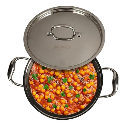 AGARO Royal Honeycomb Kadai 2.25L (24 cm) | Tri-Ply Stainless Steel | Gas & Induction Compatible | PFOA-Free | Riveted Handle | Silver Finish