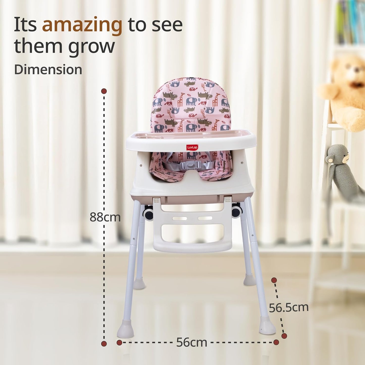LuvLap Baby High Chair with Wheels (6 Months–3 Years) | 3 Height Adjustable Booster Feeding Seat with Cushion | Portable Design | FREE AirPods Worth ₹499 🎁
