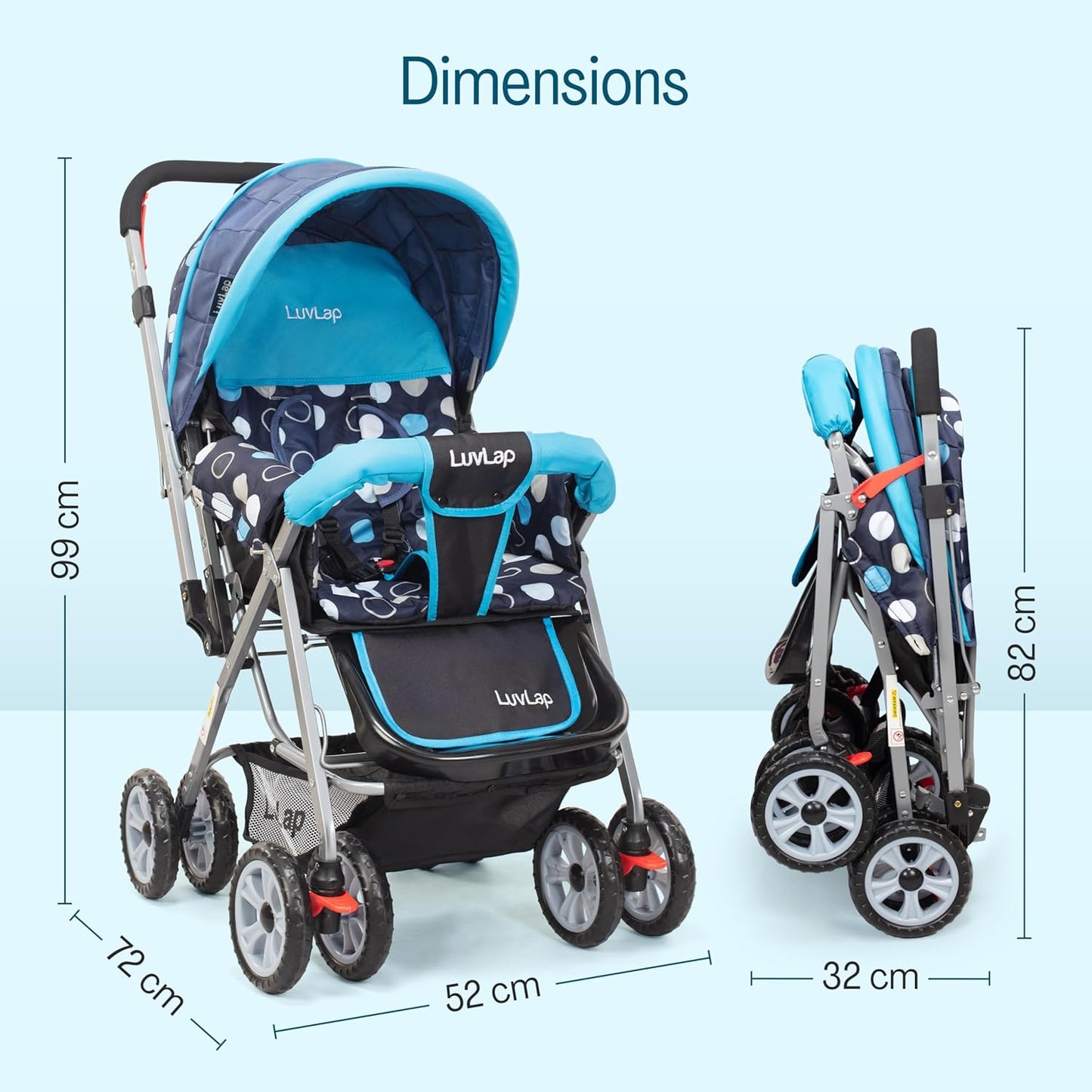 LuvLap Sunshine Baby Stroller (0–3 Years) | Reversible Handle, 360° Wheels & Storage Basket + FREE AirPods (Worth ₹499) 🎁