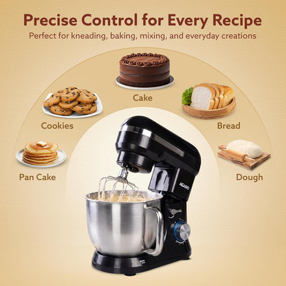 AGARO Royal Stand Mixer 1000W with 5L Stainless Steel Bowl, 8-Speed + Pulse Function, Copper Motor & Dough Hook, Beater, Whisker and Splash Guard