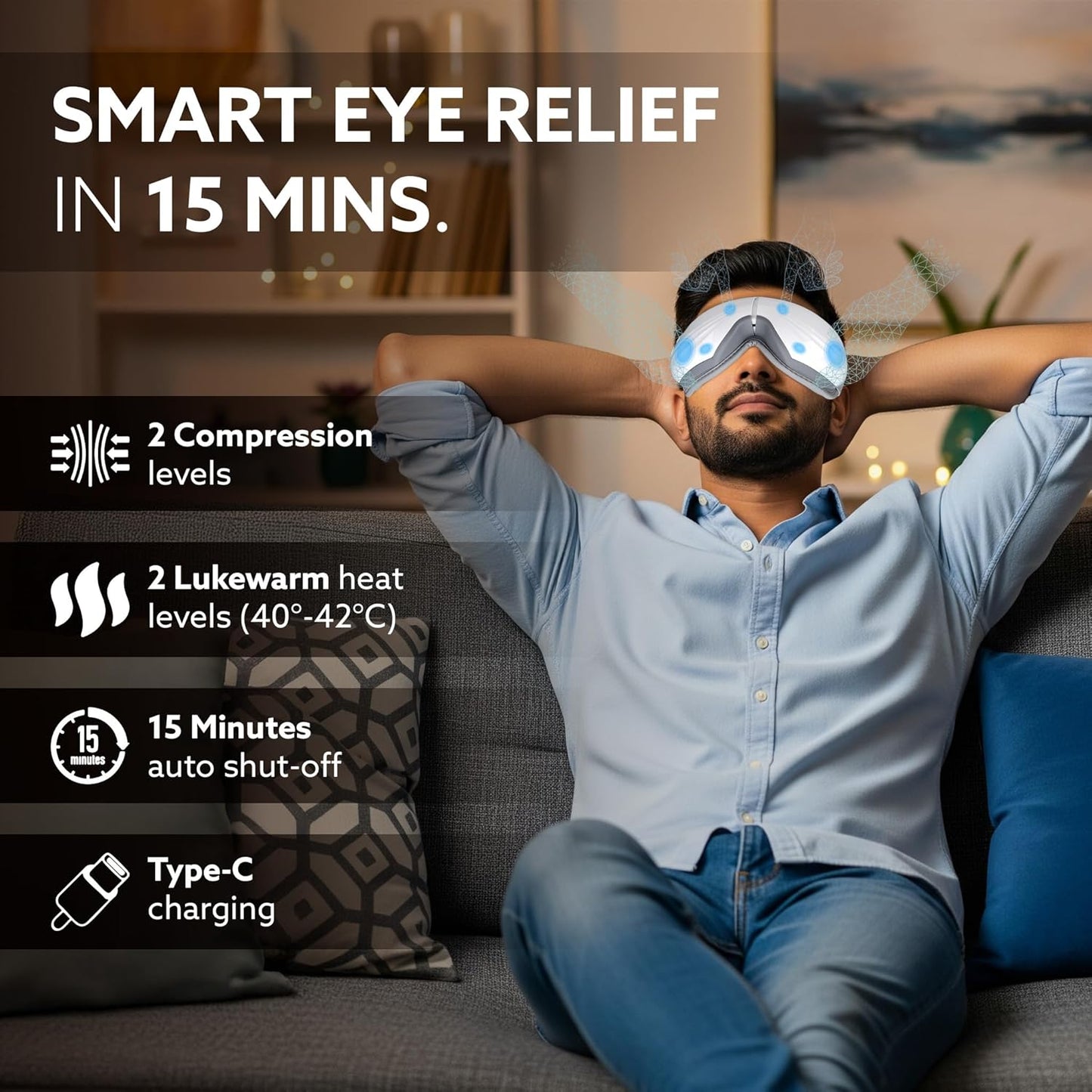 AGARO Supreme Eye Massager | Heat Therapy, Air Compression, Bluetooth Music | 5 Modes | Foldable Eye Relaxation Device
