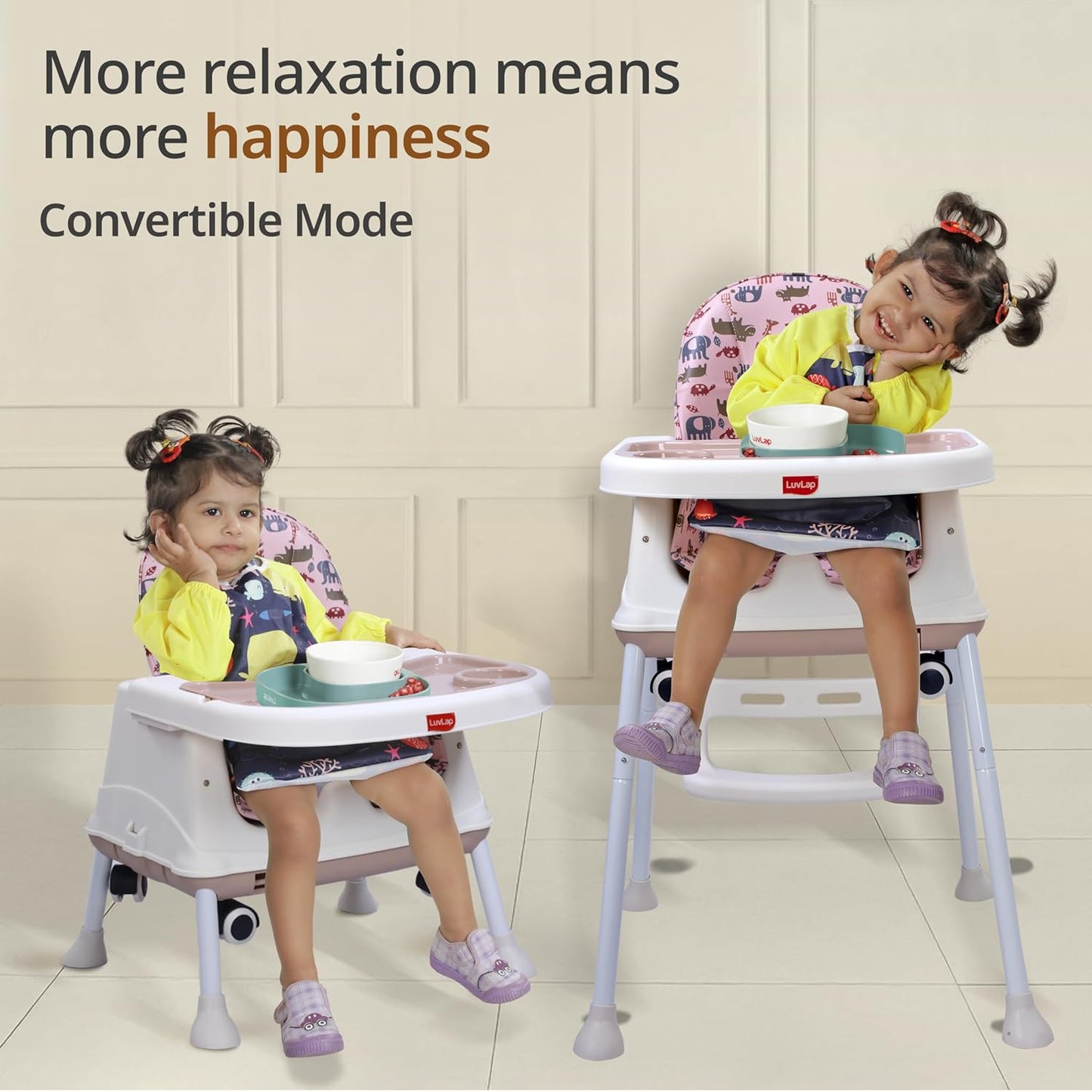 LuvLap Baby High Chair with Wheels (6 Months–3 Years) | 3 Height Adjustable Booster Feeding Seat with Cushion | Portable Design | FREE AirPods Worth ₹499 🎁