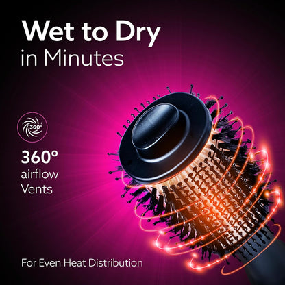 AGARO HV2179 Hot Air Brush 1200W | Blow Dryer, Volumizer & Hair Styler | Ceramic Coating, Charcoal Bristles, 360° Airflow, Oval Barrel (Gold & Black)