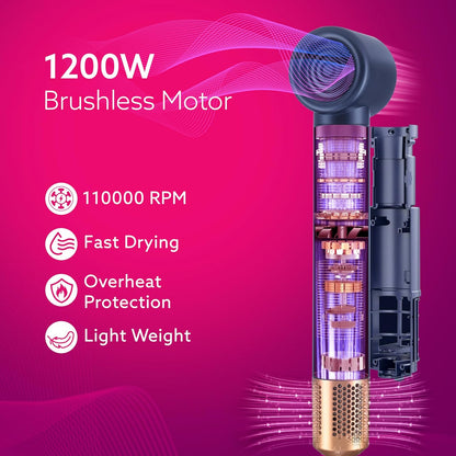 AGARO Imperial 6-in-1 Hair Styler 1200W | Brushless Ionic Hair Dryer, Blow Dryer Brush, Volumizer & Smoothing Tools (Blue)
