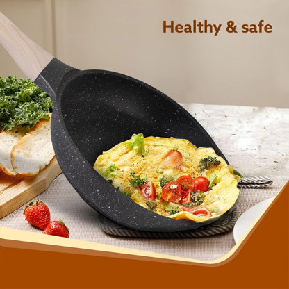 AGARO Imperial Granite Non-Stick Cookware Set (4 Pcs) | 28cm Deep Fry Pan + 24cm & 16cm Sauce Pans with Lids | Cast Aluminium | Gas & Induction Compatible