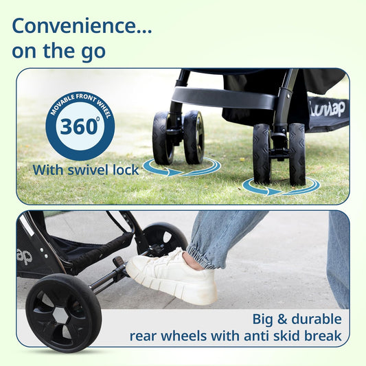 LuvLap Galaxy Baby Stroller & Pram (Black) | 5-Point Safety Harness, Multi-Level Recline, Easy Fold + 🎁 FREE LuvLap Silicone Straw Sipper Cup Set of 3 (300ml, Worth ₹1,499)