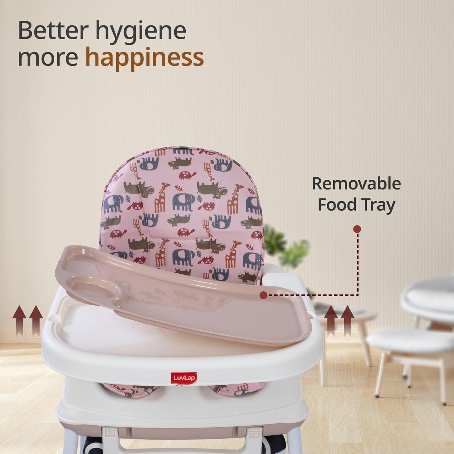 LuvLap Baby High Chair with Wheels (6 Months–3 Years) | 3 Height Adjustable Booster Feeding Seat with Cushion | Portable Design | FREE AirPods Worth ₹499 🎁