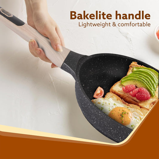 AGARO Imperial Granite Non-Stick Fry Pan 24cm (1.6L) with Glass Lid | Cast Aluminium Body | Omelette, Egg & Fish Fry Pan | Gas & Induction Compatible | Dark Grey