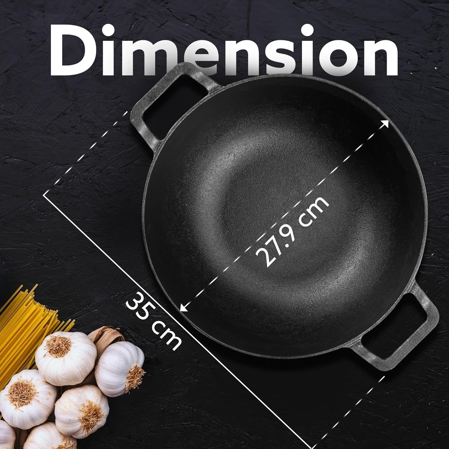 AGARO Royal Pre-Seasoned Cast Iron Kadai 4.3L | Glass Lid | Heavy Duty Uni-Body | No Chemical Coating | Gas & Induction Compatible | Black