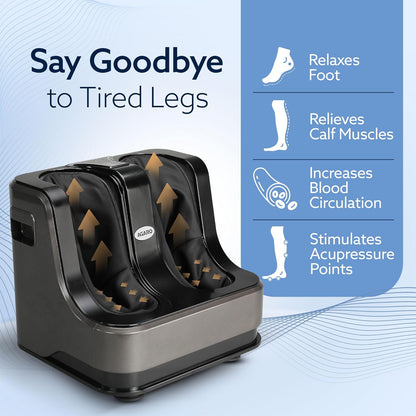 AGARO Rejoice Foot, Calf & Leg Massager with Heat & Vibration | 4 Motors, Kneading & Rolling | 80W (Grey) + FREE AirPods Worth ₹799