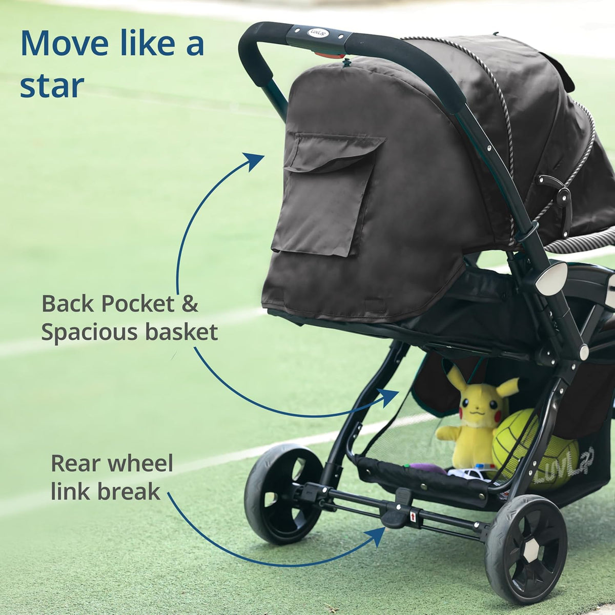 LuvLap Galaxy Baby Stroller & Pram (Black) | 5-Point Safety Harness, Multi-Level Recline, Easy Fold + 🎁 FREE LuvLap Silicone Straw Sipper Cup Set of 3 (300ml, Worth ₹1,499)