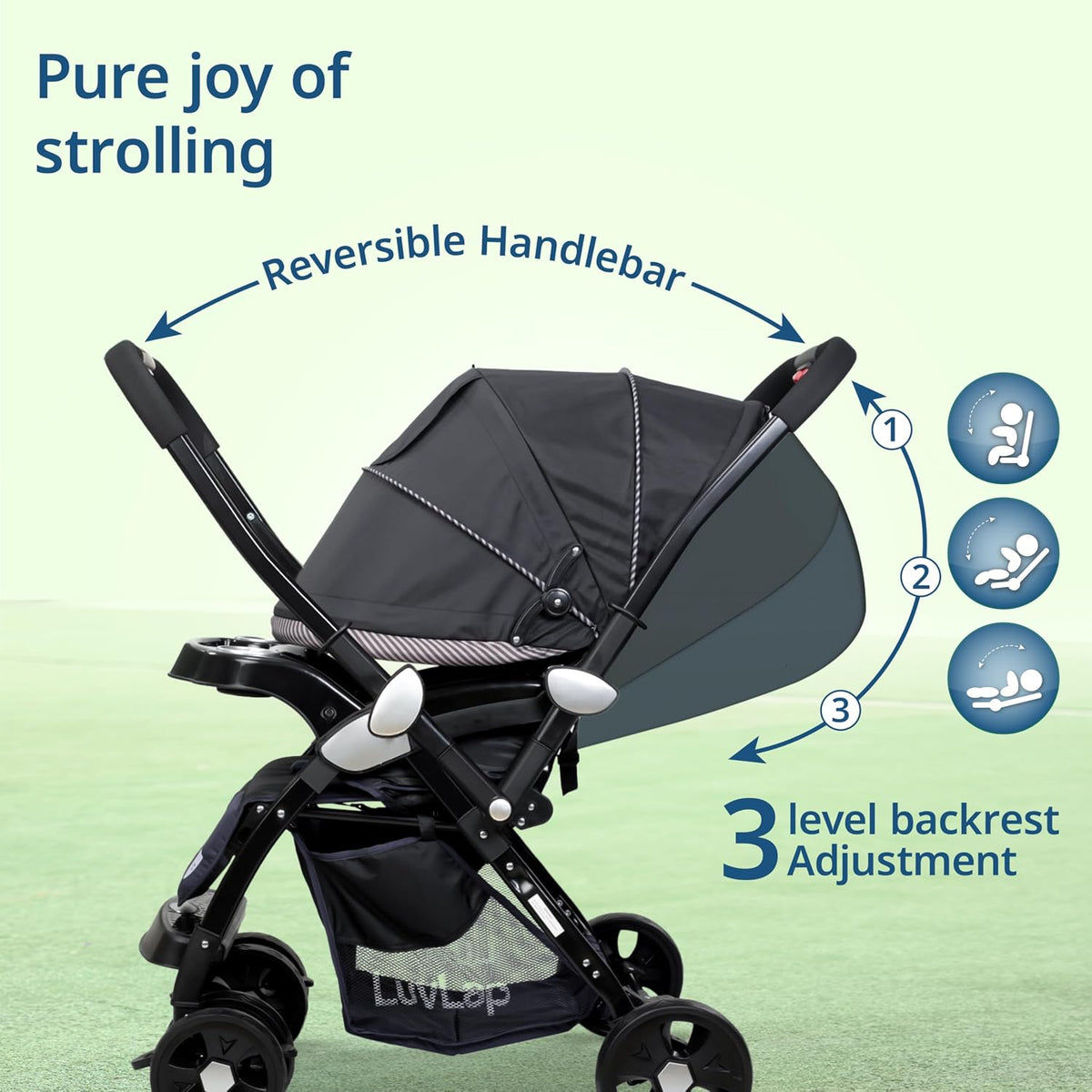 LuvLap Galaxy Baby Stroller & Pram (Black) | 5-Point Safety Harness, Multi-Level Recline, Easy Fold + 🎁 FREE LuvLap Silicone Straw Sipper Cup Set of 3 (300ml, Worth ₹1,499)