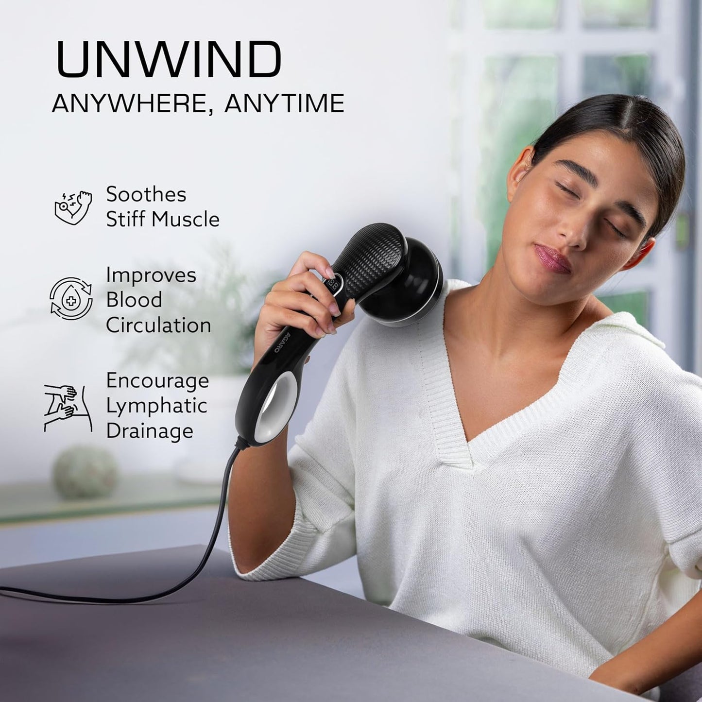 A AGARO Relaxo Full Body Massager Machine | 8 Massage Heads, 5 Modes, 6 Speeds for Back, Neck, Leg & Foot Pain Relief + FREE Solimo 11-in-1 Chopper + FREE AGARO Elite Lint Remover