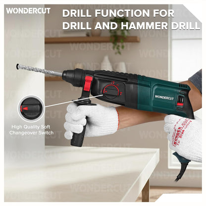**WONDERCUT WC-GP-2-26B 1600W Corded Rotary Hammer Drill | 26mm SDS Plus | 5 Functions | Vibration Control | Copper Armature Motor | BMC Carrying Case with Drill Bits & Chisels | Free Delivery**