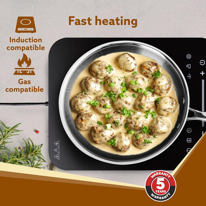 AGARO Regency Tri-Ply Stainless Steel Frying Pan 24cm (1.5L) | Induction & Gas Compatible | Riveted Handle | Food Grade Steel | Silver