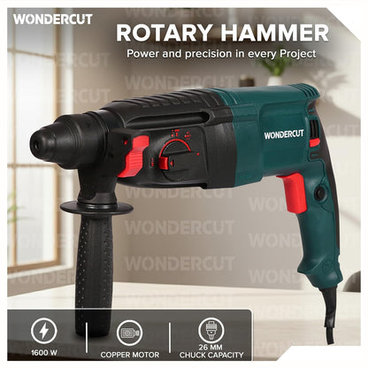 **WONDERCUT WC-GP-2-26B 1600W Corded Rotary Hammer Drill | 26mm SDS Plus | 5 Functions | Vibration Control | Copper Armature Motor | BMC Carrying Case with Drill Bits & Chisels | Free Delivery**