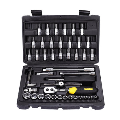 STANLEY STMT72794-8 46-Piece 1/4" Square Drive Metric Socket & Bit Set | Maxi-Drive™ Technology | Double Nickel Chromium Alloy | Quick Release Ratchet | Professional Tool Kit | Free Delivery
