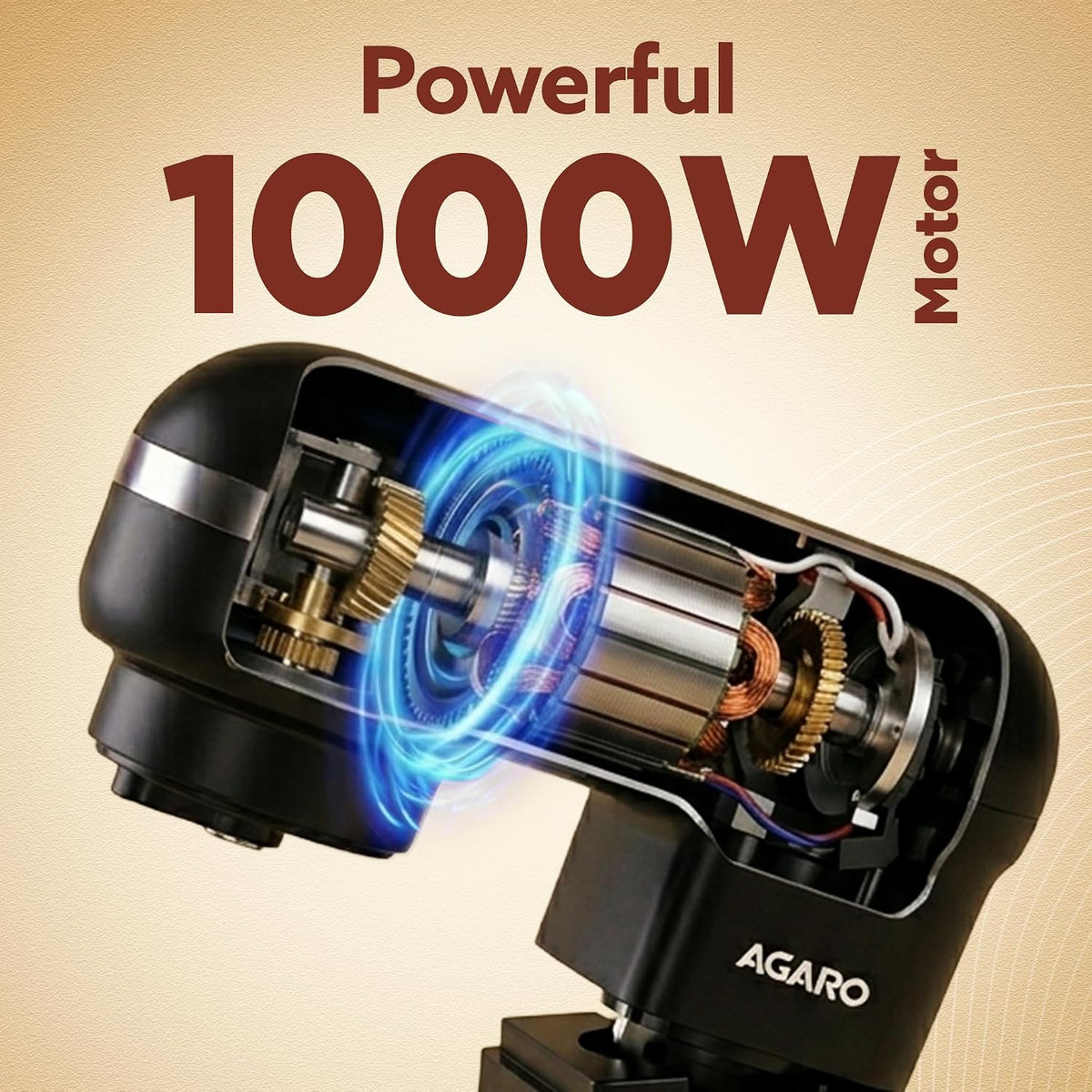 AGARO Royal Stand Mixer 1000W with 5L Stainless Steel Bowl, 8-Speed + Pulse Function, Copper Motor & Dough Hook, Beater, Whisker and Splash Guard