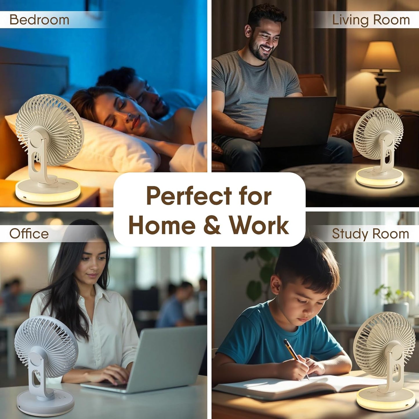 AGARO Alpha Rechargeable Table Fan with LED Light | 6-Inch USB Portable Desk Fan | 4-Speed Brushless Motor | Oscillation | Ultra Quiet | Home, Office & Bedroom