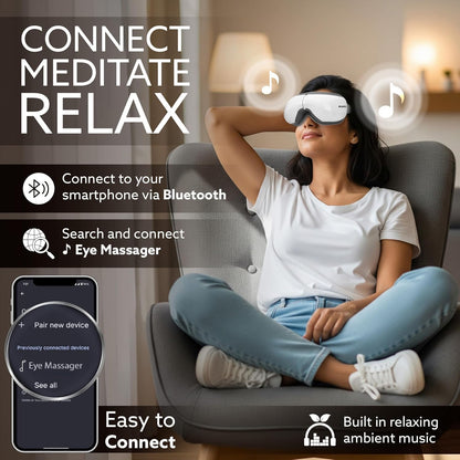 AGARO Supreme Eye Massager | Heat Therapy, Air Compression, Bluetooth Music | 5 Modes | Foldable Eye Relaxation Device