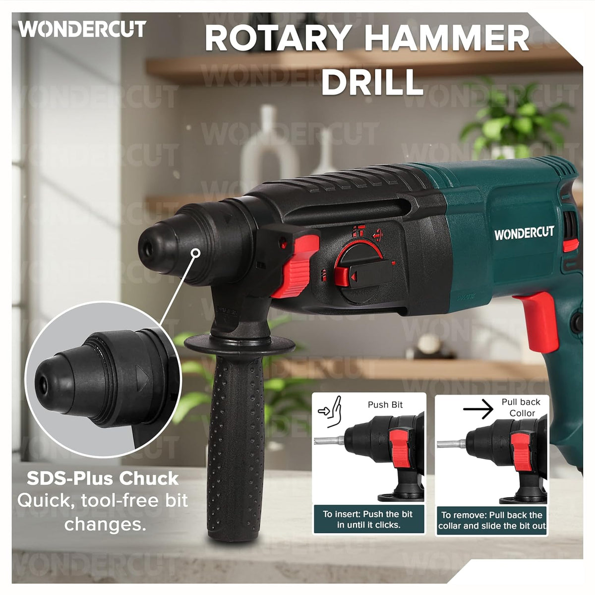 **WONDERCUT WC-GP-2-26B 1600W Corded Rotary Hammer Drill | 26mm SDS Plus | 5 Functions | Vibration Control | Copper Armature Motor | BMC Carrying Case with Drill Bits & Chisels | Free Delivery**