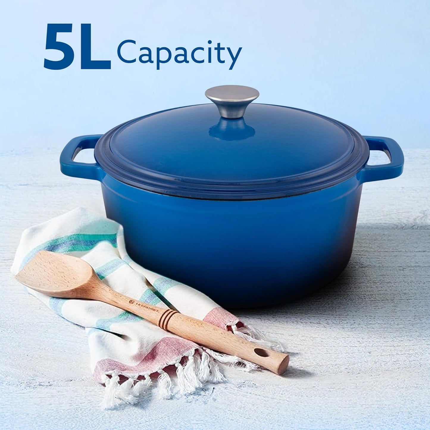 AGARO Royal 5L Enamelled Cast Iron Casserole with Lid – No Chemical Coating | Gas, Induction & Oven Safe | Heavy Duty Cooking Pot