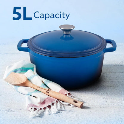 AGARO Royal 5L Enamelled Cast Iron Casserole with Lid – No Chemical Coating | Gas, Induction & Oven Safe | Heavy Duty Cooking Pot