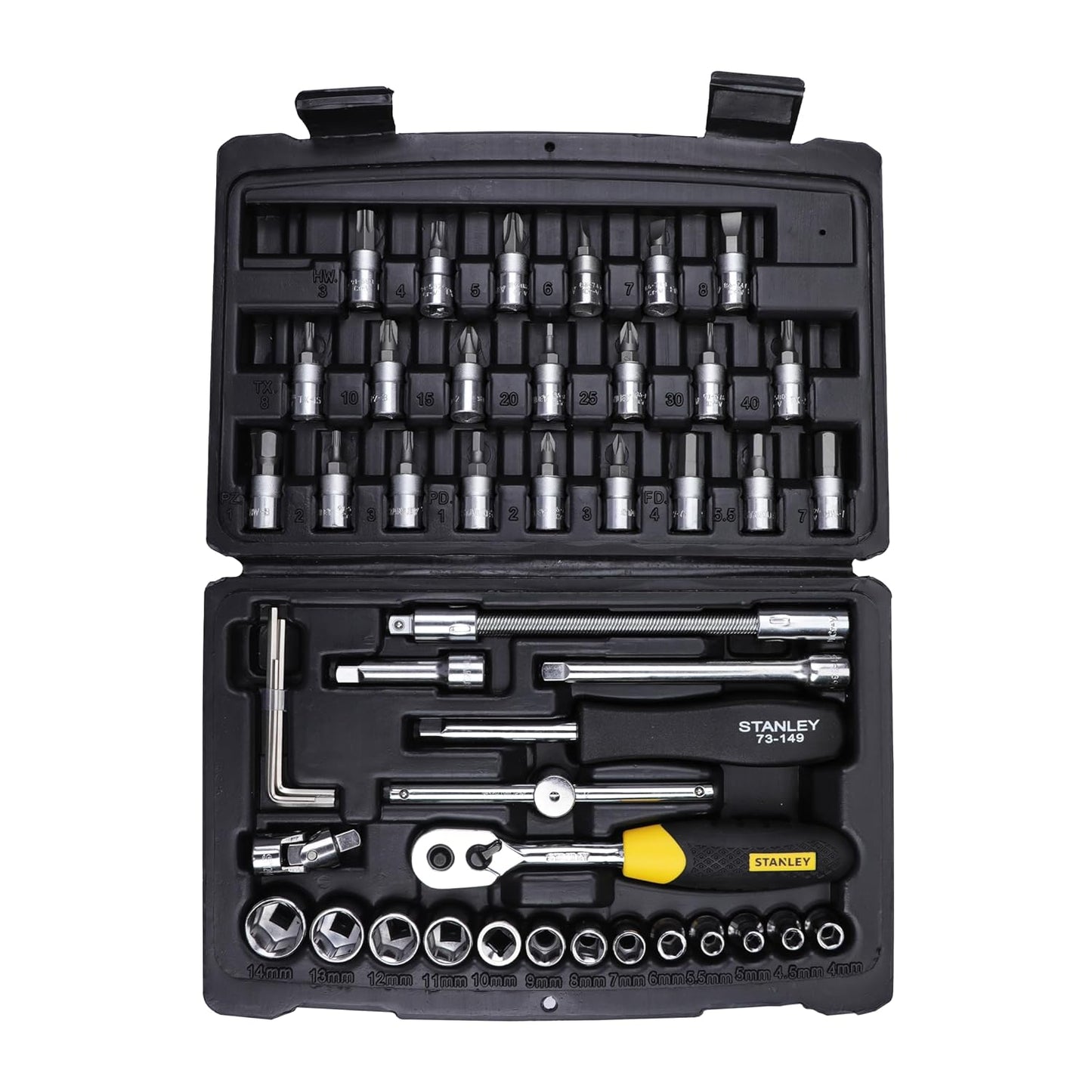 STANLEY STMT72794-8 46-Piece 1/4" Square Drive Metric Socket & Bit Set | Maxi-Drive™ Technology | Double Nickel Chromium Alloy | Quick Release Ratchet | Professional Tool Kit | Free Delivery