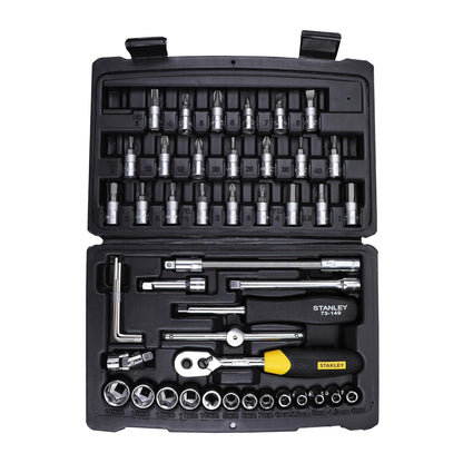 STANLEY STMT72794-8 46-Piece 1/4" Square Drive Metric Socket & Bit Set | Maxi-Drive™ Technology | Double Nickel Chromium Alloy | Quick Release Ratchet | Professional Tool Kit | Free Delivery