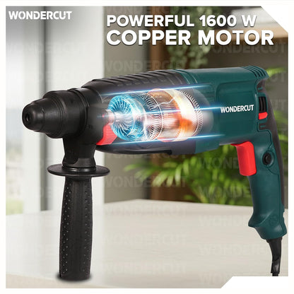 **WONDERCUT WC-GP-2-26B 1600W Corded Rotary Hammer Drill | 26mm SDS Plus | 5 Functions | Vibration Control | Copper Armature Motor | BMC Carrying Case with Drill Bits & Chisels | Free Delivery**
