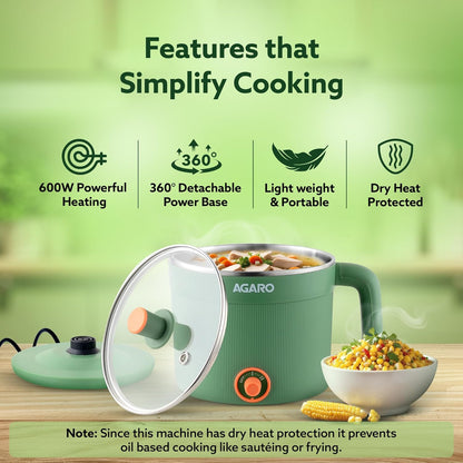 AGARO Regency Multi-Cook Electric Kettle 1.2L with Steamer | 600W | Double Layer Body | Variable Temp | Tea, Coffee, Eggs & Veggies + FREE AirPods Worth ₹499