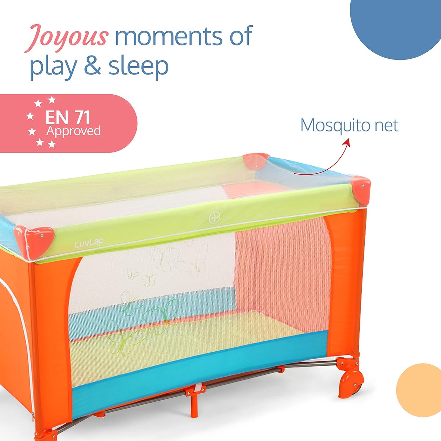LuvLap Sunshine Baby Playpen & Folding Baby Bed Cum Cot | Convertible Baby Playard | FREE LuvLap Double Walled Steel Body Straw Sipper | Free Delivery