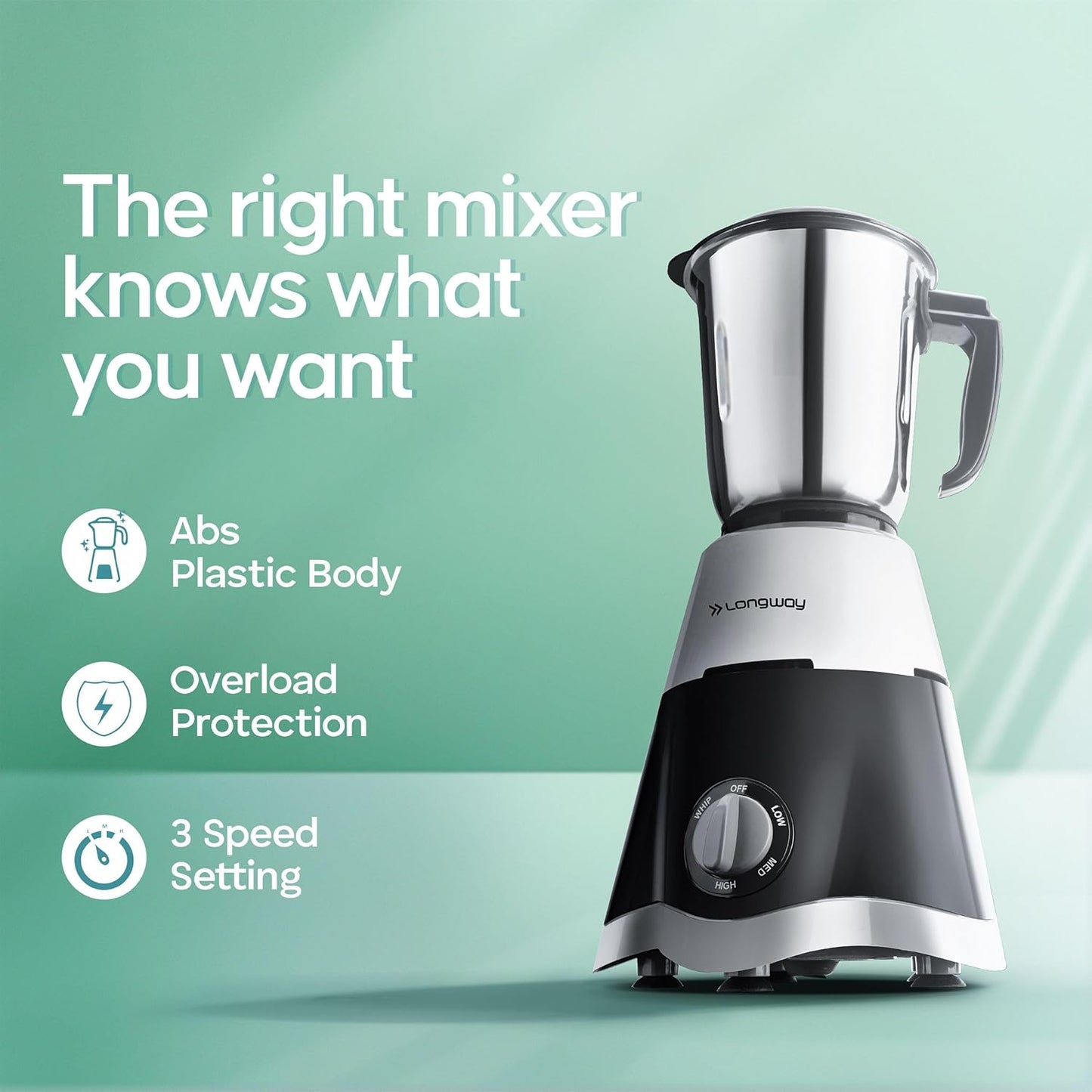 Buy Longway Super DLX 500W Mixer Grinder Online – 3 Jars, Powerful Motor