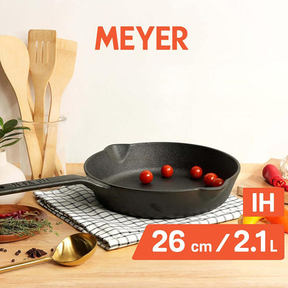 Meyer Pre-Seasoned Cast Iron Fry Pan 26cm | Heavy Duty Skillet | Gas & Induction Compatible | Durable Iron Cookware