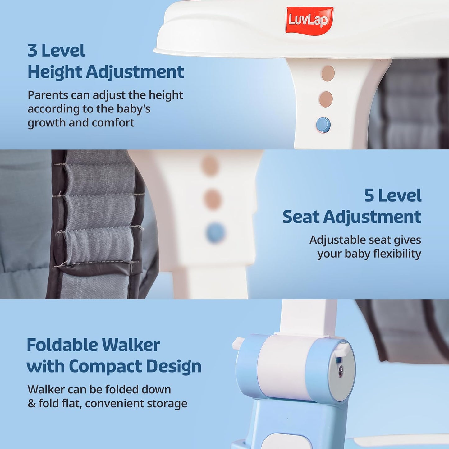 LuvLap 360° Joy Baby Walker (6–18 Months) | 3 Height Levels, Music Toy Tray & Food Tray | Safe & Comfortable Baby Walker + FREE AirPods Worth ₹499 🎁